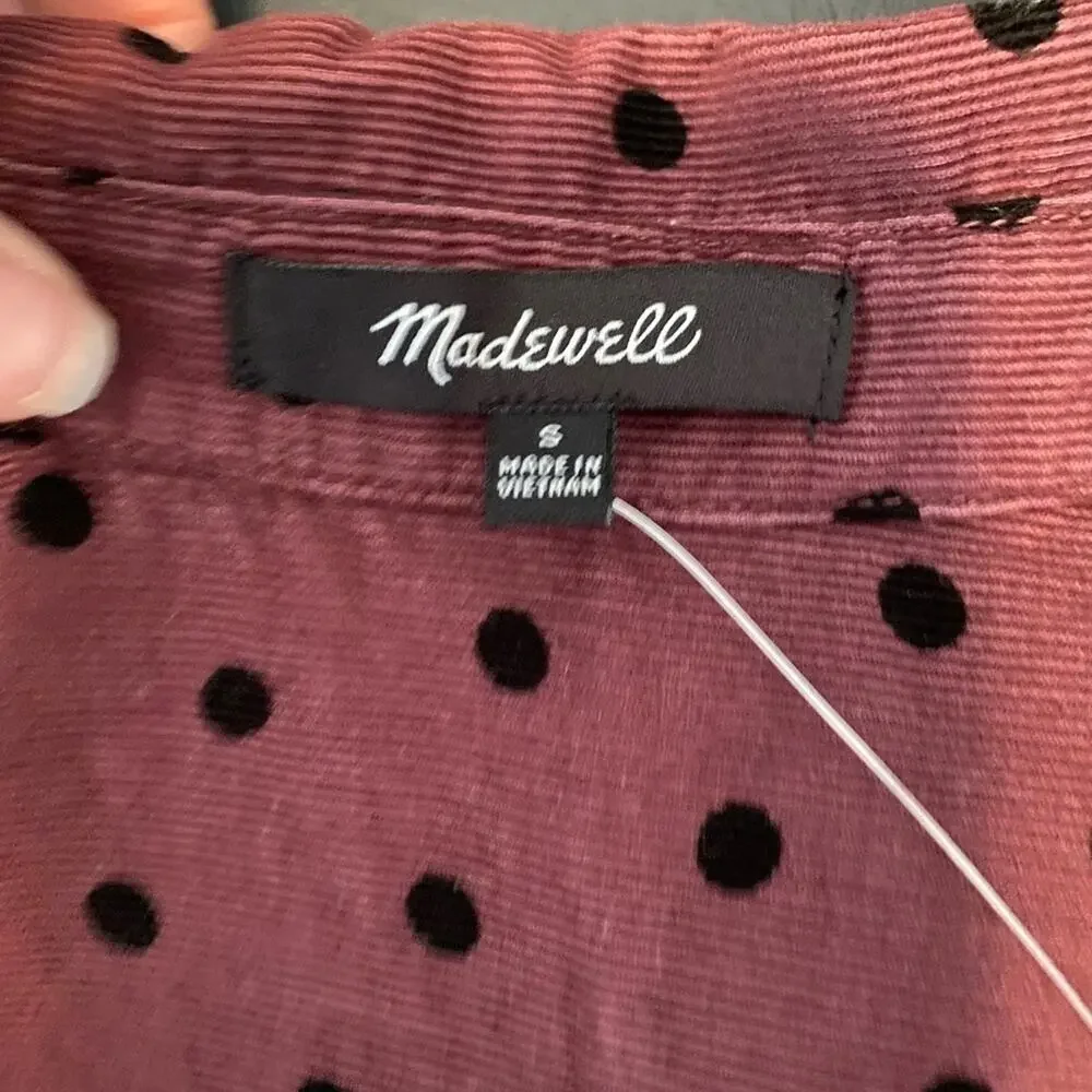 Madewell‎ NWT Women's S Corduroy Polka Dot Oversized Button Down Shirt Casual